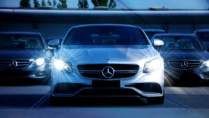 white Mercedes Benz cars