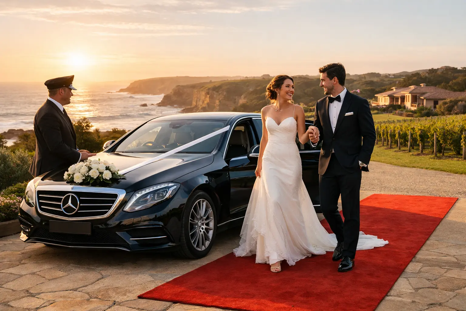 Bride Groom Photo with Luxury Wedding Car