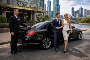 Luxury chauffeur car drop off at Crown Casino Southbank